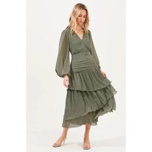 ASTR Long Sleeve Tiered Ruched Ruffle Dress
